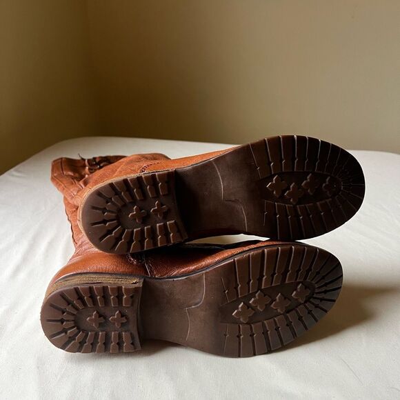 Steve Madden Cognac Leather Knee High Riding Boots Buckle Round Toe Women's 7 - Picture 6 of 9